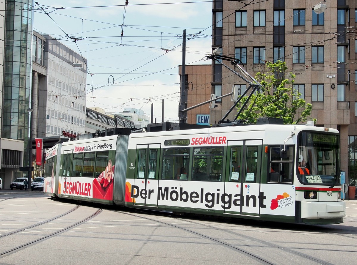GT 6 M Nr.603 von Adtranz / IF Tec, Baujahr 1996, modernisiert in 2013; fährt als Fahrschule beim Königsplatz in Augsburg, am 27.05.2015.