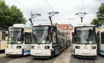 jena-stadtwerke-jena-jenaer-nahverkehr/512842/gt-6-m-nr606-630-und GT 6 M Nr.606, 630 und 632 in Jena am 04.08.2016.