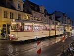 potsdam-vip-gmbh/870704/der-gotha-gelenkwagen-mit-der-nummer Der Gotha Gelenkwagen mit der Nummer 177 des Verkehrsbetrieb Potsdam (ViP) in Potsdam.