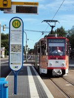thueringerwaldbahn-und-strassenbahn-gotha-gmbh/514815/kt-4-dc-nr314-von-ckd KT 4 DC Nr.314 von CKD Tatra Baujahr 1990 in Gotha am 07.08.2016.