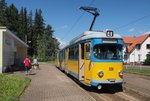 thueringerwaldbahn-und-strassenbahn-gotha-gmbh/517398/gt-8-n-nr508-von-duewag GT 8 N Nr.508 von Düwag Baujahr 1962 in Waltershausen bei Gotha am 08.08.2016.