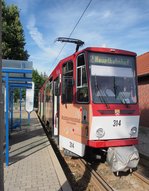 thueringerwaldbahn-und-strassenbahn-gotha-gmbh/518857/kt-4-dc-nr314-von-ckd KT 4 DC Nr.314 von CKD Tatra Baujahr 1990 in Gotha am 07.08.2016.