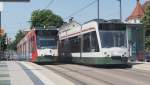 Combino NF 8 Nr.855 und Nr.856 von Siemens, Baujahr 2002 in Augsburg am 04.07.2015.