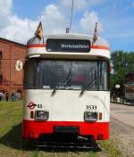 GT 4f Nr. 3533, Hersteller Wegmann, Baujahr 1976, war bis 2009 in Bremen eingesetzt, im Straßenbahnmuseum Sehnde/Wehmingen am 15.06.2014.