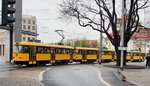 Dresden/498054/ein-tatra-zug-mit-t-4-dmt Ein Tatra-Zug mit T 4 DMT Nr.224 261 und 224 229 und TB 4 D Nr.224 020 fährt vom Postplatz in Dresden aus, am 10.04.2016.
