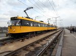 T 4 DMT 244 247 und weitere CKD Tatra auf der Carolabrücke in Dresden am 14.04.2016.