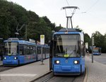 R 2.2b Nr.2164 und 2156 von Adtranz / IF TEC Baujahr 1997 und 1996 am Scheidplatz (Tram-Endhaltestelle) in München am 02.09.2016.