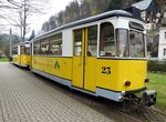 bad-schandau-kirnitschtalbahn/491245/haenger-b-2-62-nr23-und-nr24 Hänger B 2-62 Nr.23 und Nr.24 von VEB Gotha, Baujahr 1963 bei der Kirnitzschtalbahn in Bad Schandau am 11.04.2016.