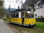 bad-schandau-kirnitschtalbahn/491874/triebwagen-t-57-nr2-von-veb Triebwagen T 57 Nr.2 von VEB Gotha, Baujahr 1957 beim Kurpark (Endstation) Bad Schandau am 11.04.2016. Umsetzen des Triebwagens.