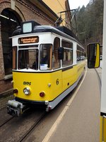 bad-schandau-kirnitschtalbahn/492147/t-57-nr6-von-gotha-baujahr T 57 Nr.6 von Gotha, Baujahr 1959, steht für die Stabübergabe zum Befahren des nächsten Abschnitts am Betriebshof Bad Schandau, am 11.04.2016.
