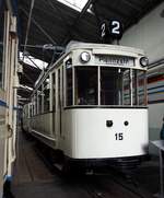T 2 Nr.15 von Weyer, Baujahr 1927 im Straßenbahnmuseum Chemnitz am 18.04.2017.