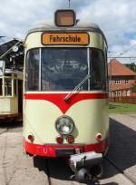 Fahrschulwagen T 4 Nr.5103 von Düwag, Baujahr 1955, war in Neuss und Düsseldorf im Einsatz und befindet sich im Straßenbahnmuseum Sehnde/Wehmingen am 15.06.2014.