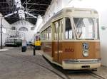 Carris Elétrico No.500 von STCP Baujahr 1951 im Trammuseum Porto am 15.05.2018. Ds Fahrzeug No.500 ist die letzte gebaute Tram für Porto. 
