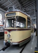 T 4-62 Nr.1734 von VEB Gotha, Baujahr 1963 im Strassenbahnmuseum Dresden am 09.04.2016.